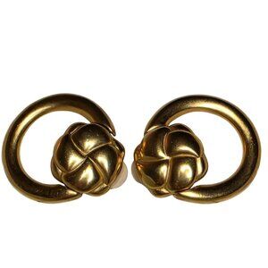 Vintage Gold-Tone Statement‎ Door Knocker Clip-On Earrings